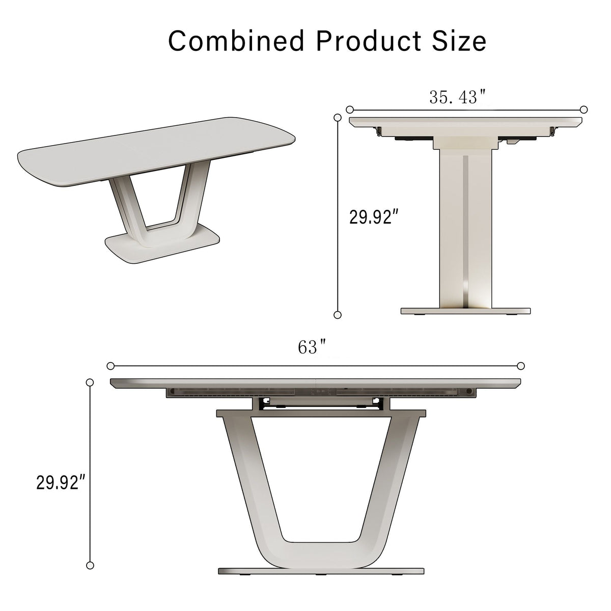 Modern Industrial Style Expandable Dining Table with U-Shaped Legs - Antique Gray White
