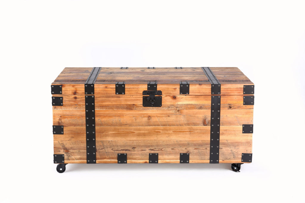 Trunk Table with Four Wheel Large Capacity Storage Coffee Table - Natural / Black