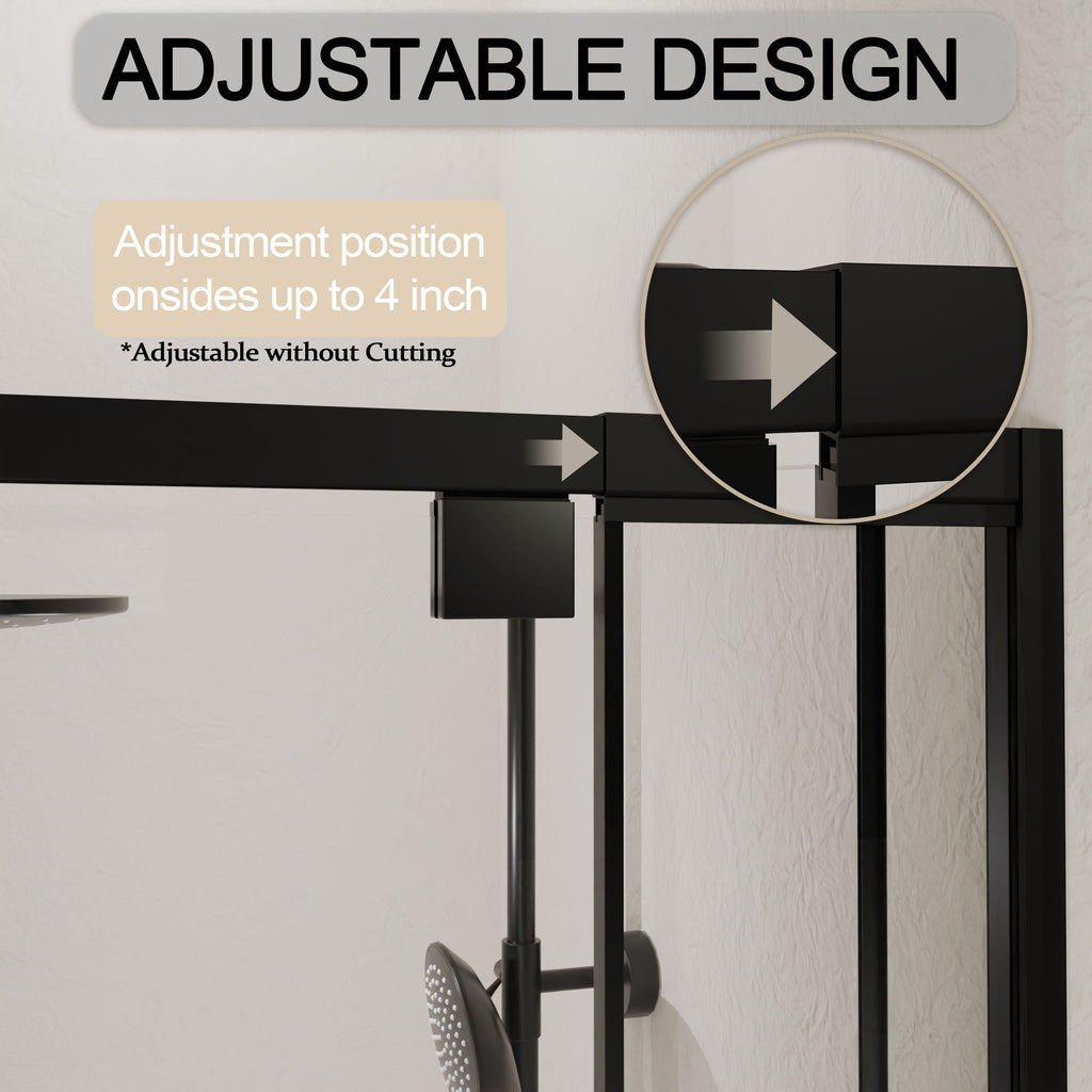 Semi Frameless Pivot Hinged Shower Door with Reversible Design - Black
