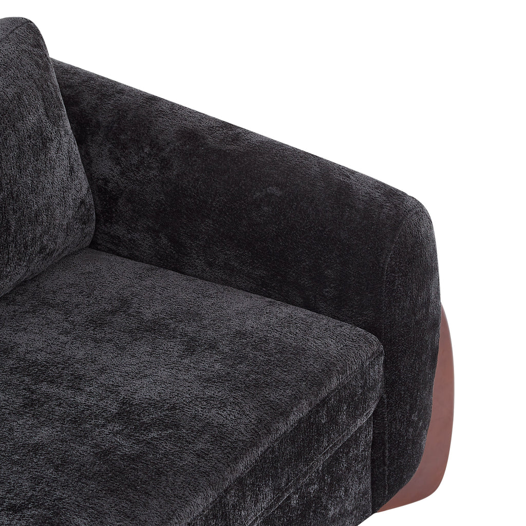 89" Chenille Sofa with Wooden Legs - Black