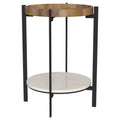 Natural Mango Wood Round End Table with White Marble Shelf - Natural