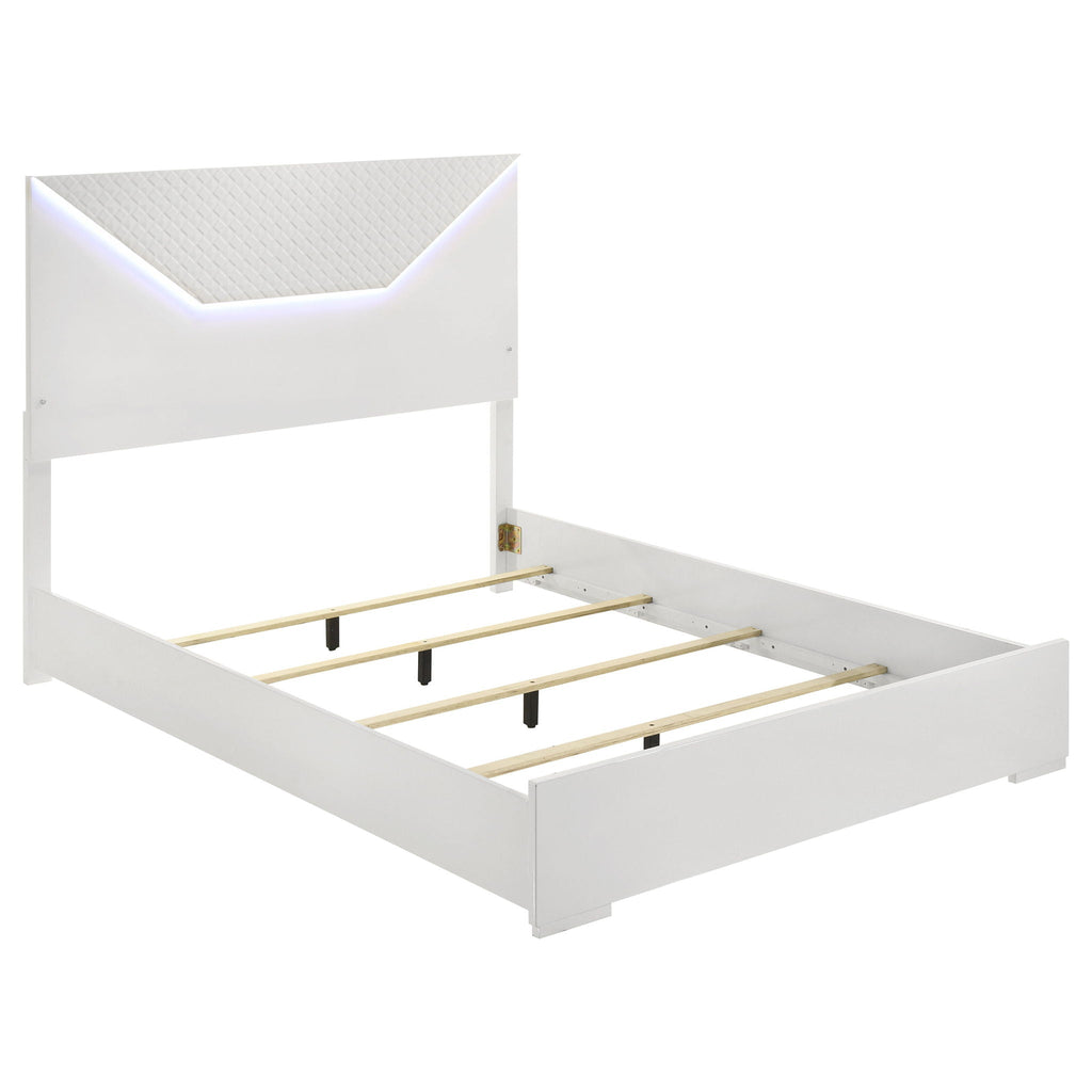 Pierce Panel Bed with LED Headboard - High Gloss Finish - White or Dark Gray