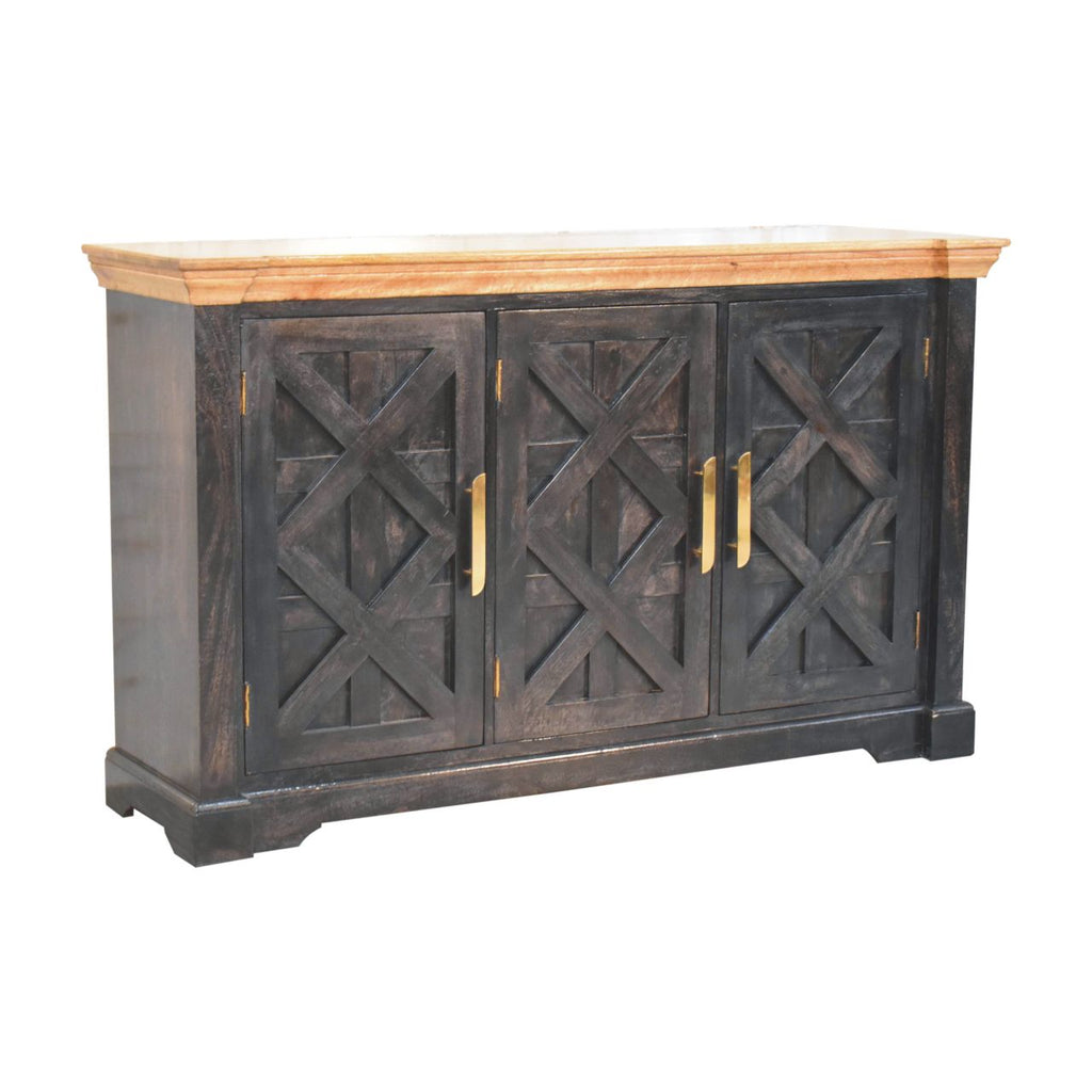 Solid Wood Regal Rustic Sideboard with 6 Compartments - Black & Oak