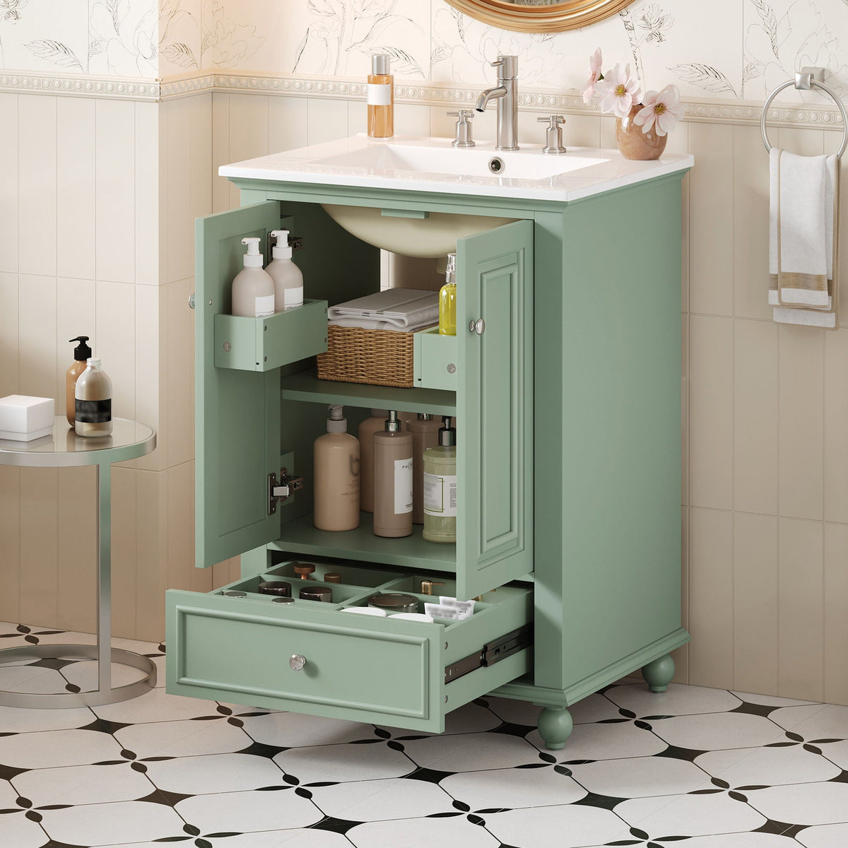 Modern Bathroom Vanity With Sink, Cabinet, And Drawers