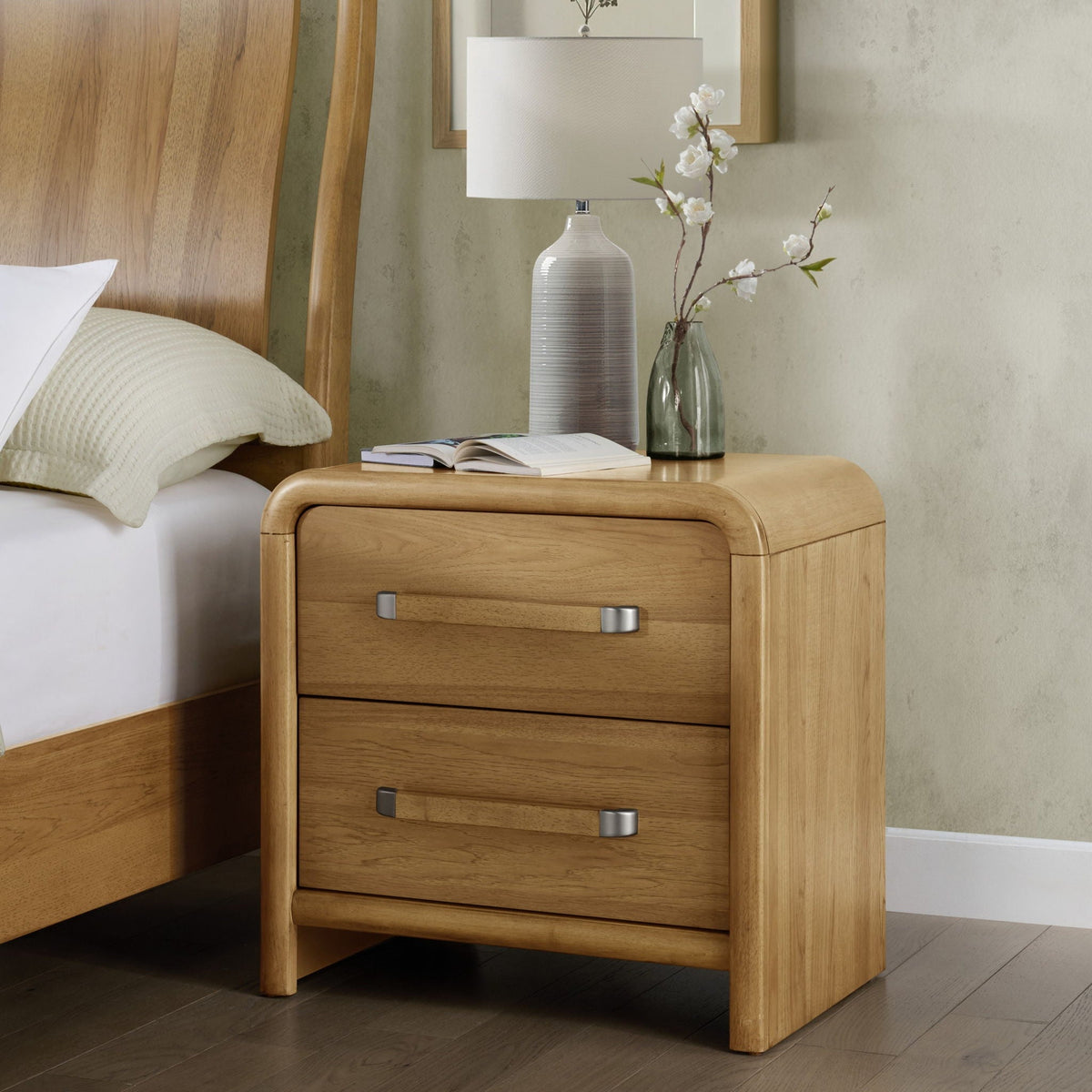 2 Drawer Nightstand with USB Charging - Brown