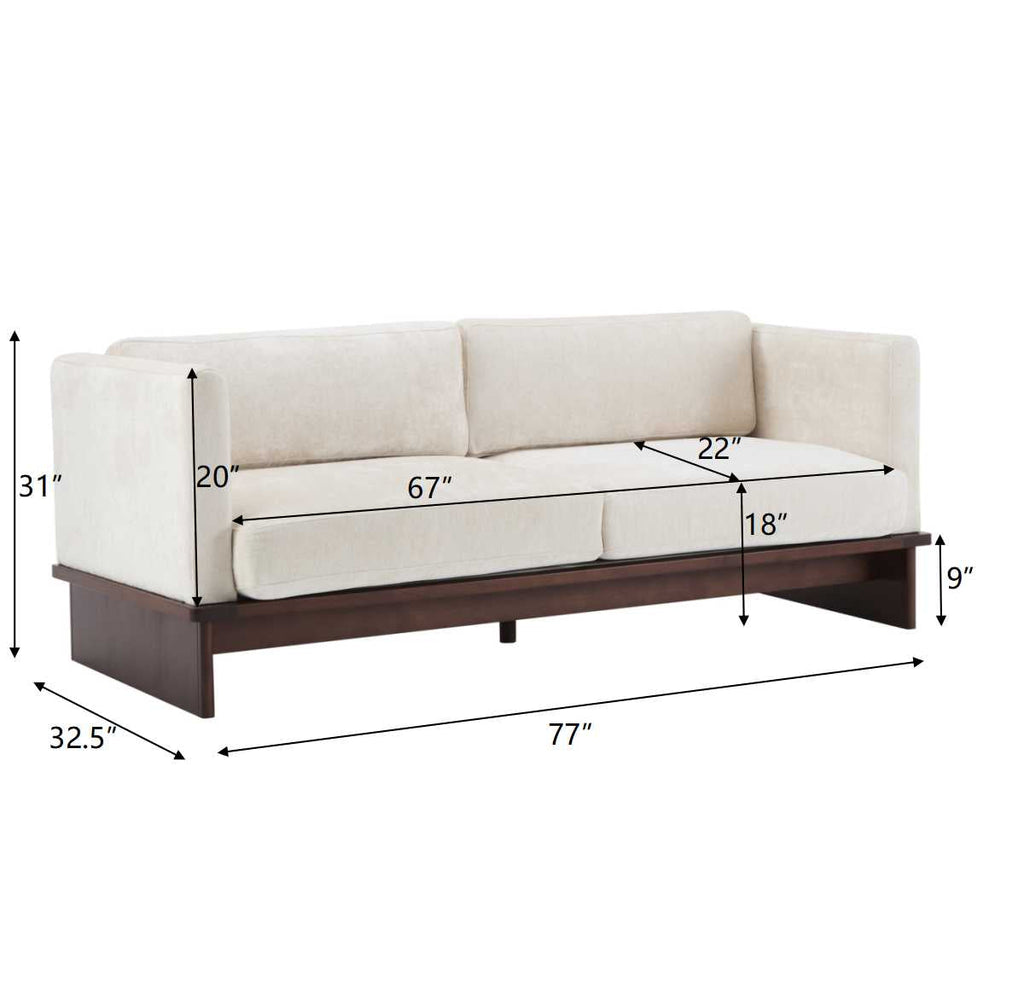 77 in. Square Arm Modern 3 Seater Boucle Sofa with Solid Wood Base - Beige