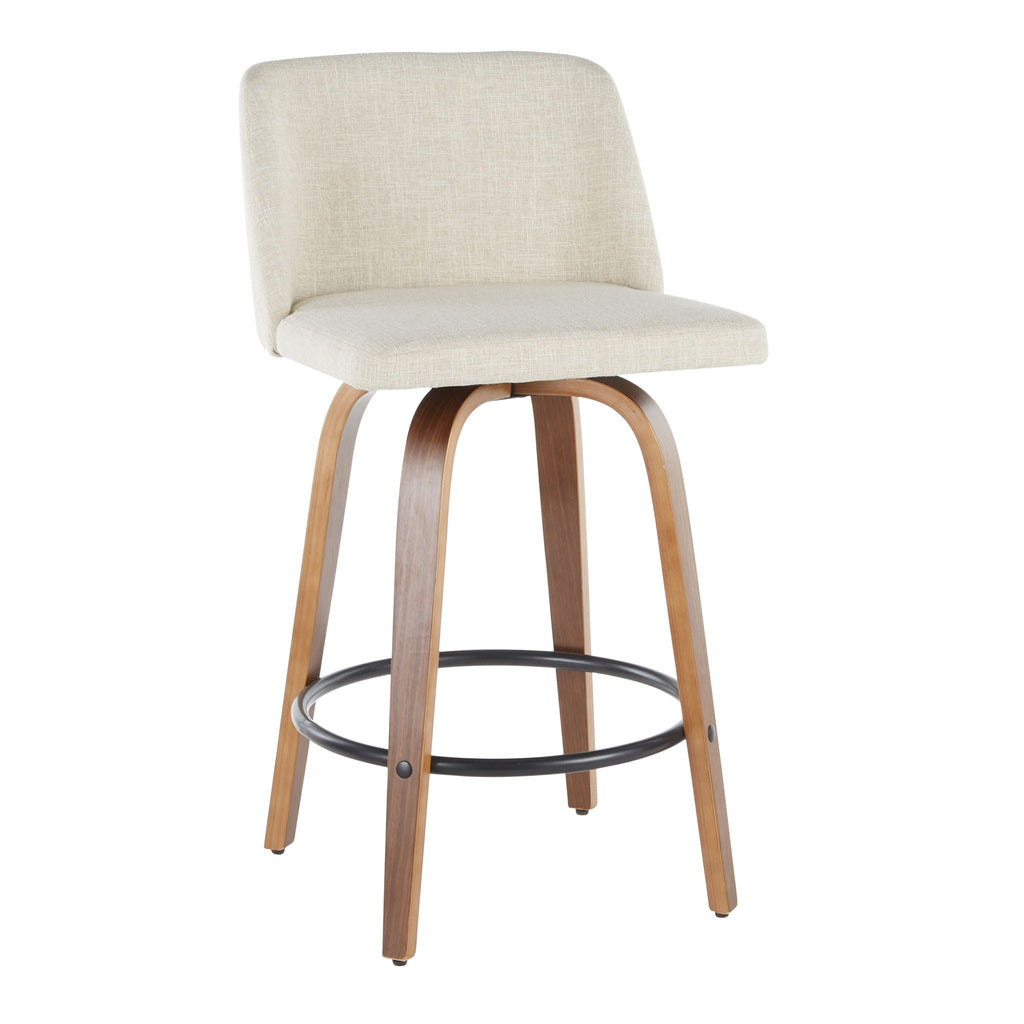 Mid-Century Modern Counter Stools with Padded Seat - Black or Gray