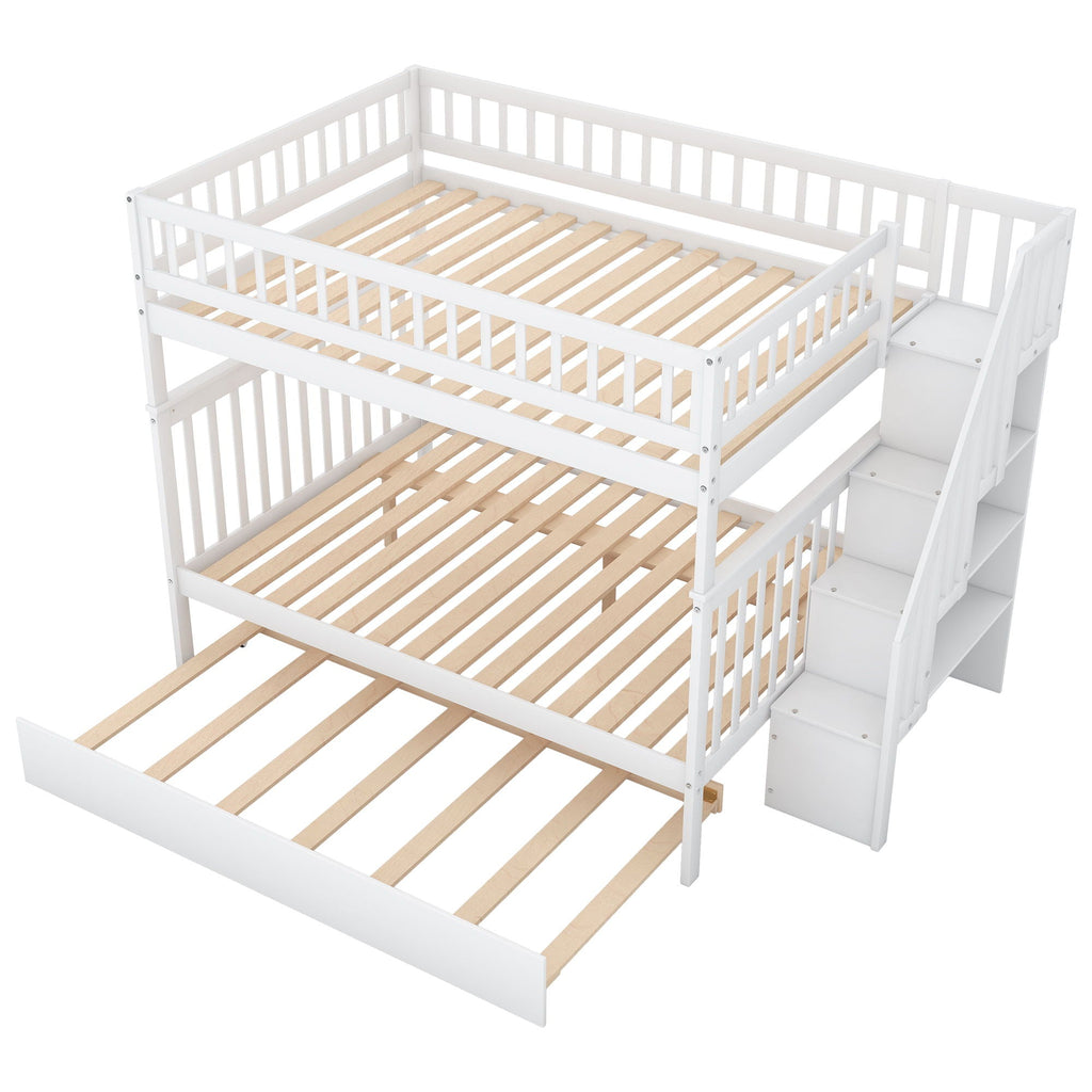 Bunk Bed with Staircase and Storage Options - Dark Gray or White
