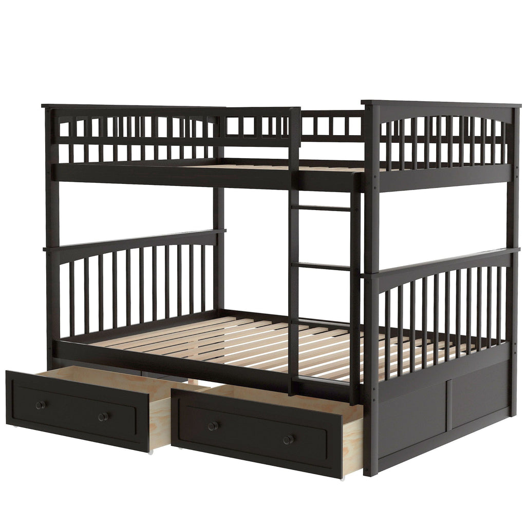Convertible Bunk Bed With Drawers - Solid Wood with Storage - White, Dark Brown or Dark Gray