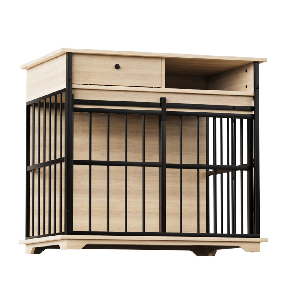 Dog Cage Furniture for Small Dogs with Modern Style - Black+Natural or Walnut+Black