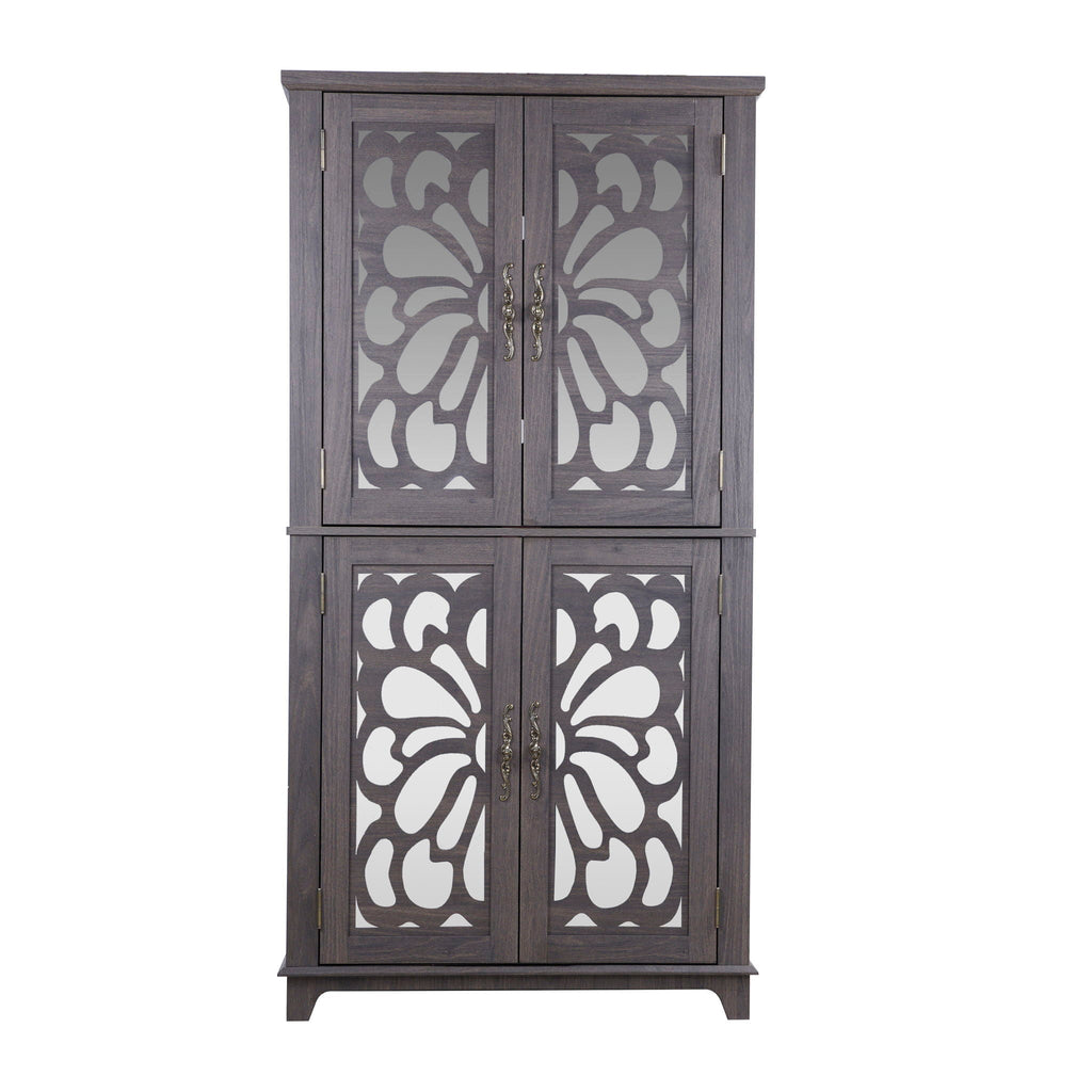 Modern Sideboard Buffet with Mirrored Doors and Adjustable Shelves - Dark Brown or Gray