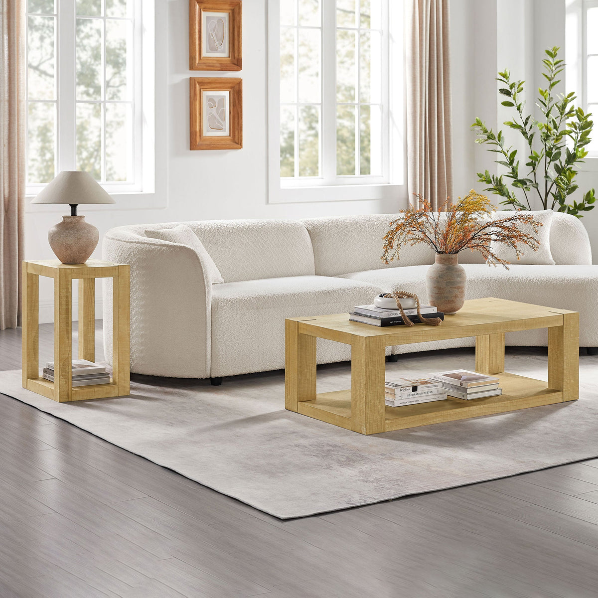 Modern 48 Inch Rectangular Coffee Table with Two-Tier Design - MDF
