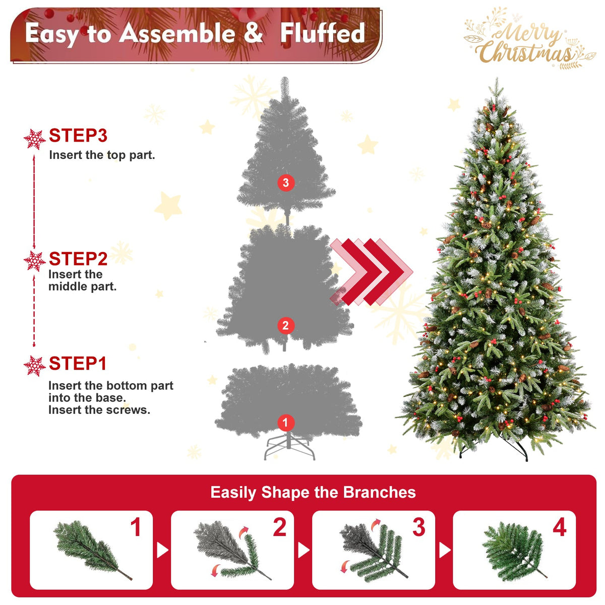 8FT Christmas Tree with 600 Warm Lights - PVC