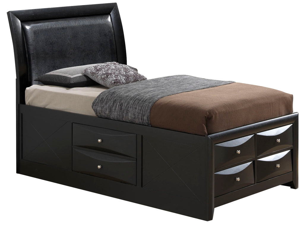 Black Twin Storage Bed with Molded Resin Drawer Fronts - Built-In Storage