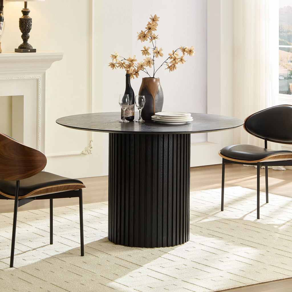 46.45 Inch MDF Round Dining Table with Modern Slatted Design - Natural