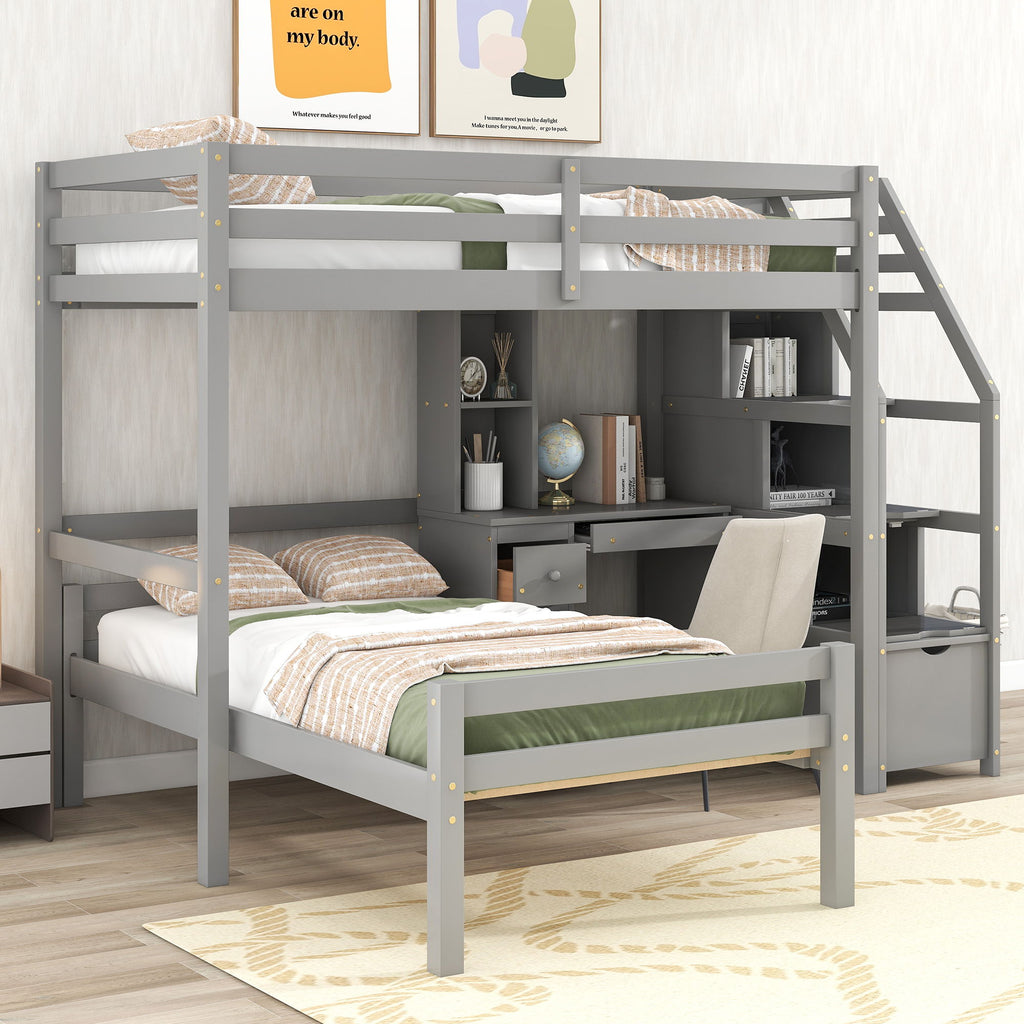 Storage Loft Bed with Stand Alone Bed and Desk - Twin Size