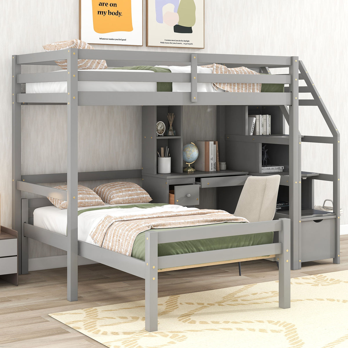 Storage Loft Bed with Stand Alone Bed and Desk - Twin Size