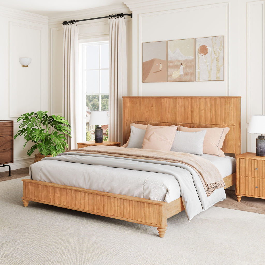 Platform Bed Frame with Tall Headboard - Solid Wood, Queen & King Sizes