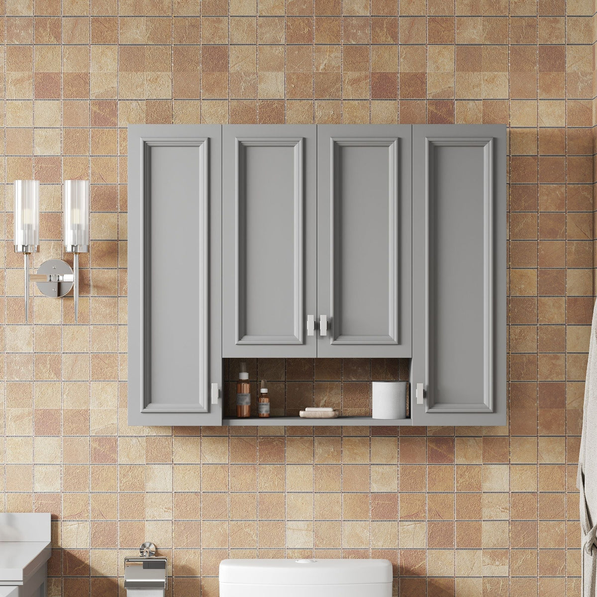 Wall Mounted Bathroom Cabinet With 5 Adjustable Shelves and Soft-Closing Hinges - Gray or Black