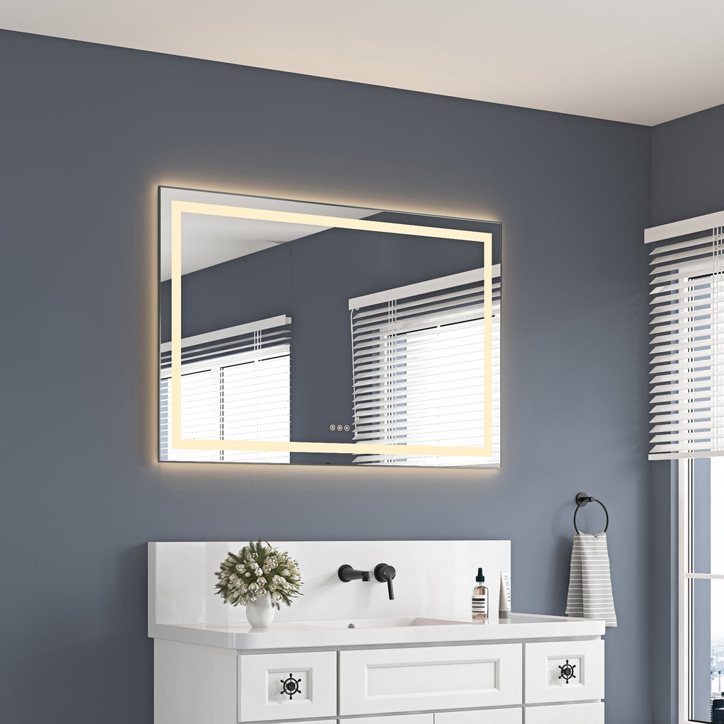 48" x 32" LED Bathroom Mirror with Front and Backlight - Brushed Gold or Gun Ash