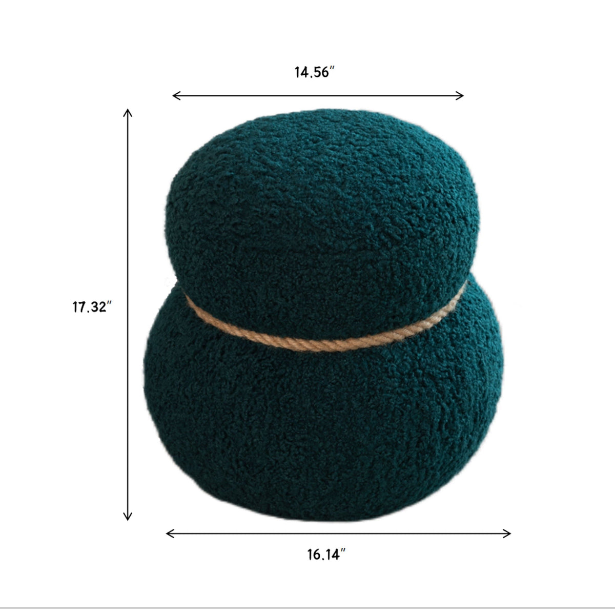 Snowman Stool Ottoman with Lamb Wool Cushion and Solid Wood Frame - White, Light Brown, Dark Green