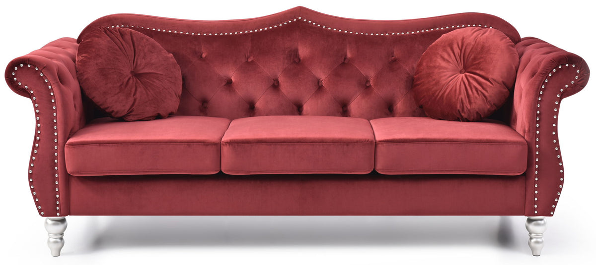 Hollywood Sofa with Tufted Back and Nailhead Trim - Multiple Colors