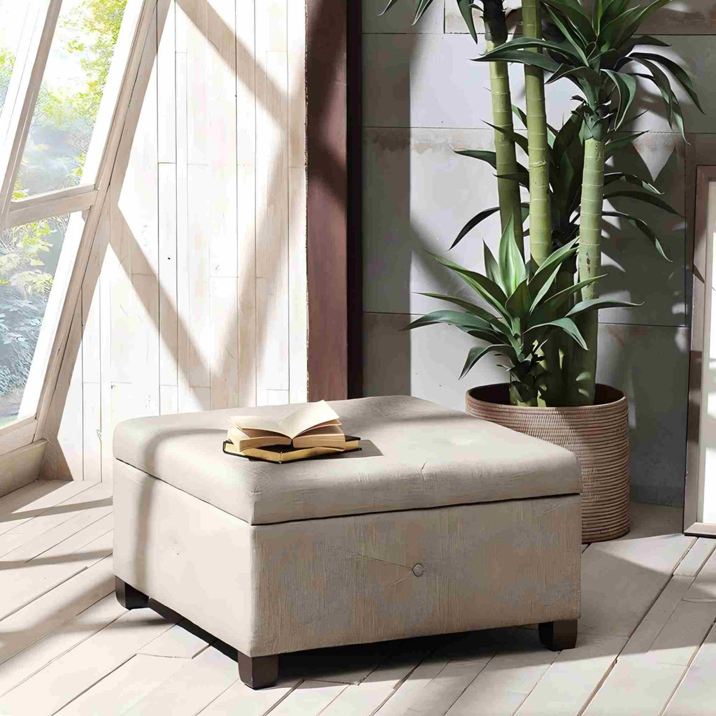 Aspen Ottoman Soft Close Storage with Upholstered Finish - Light Brown, Dark Gray, Blue