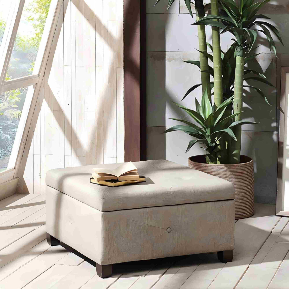 Aspen Ottoman Soft Close Storage with Upholstered Finish - Light Brown, Dark Gray, Blue