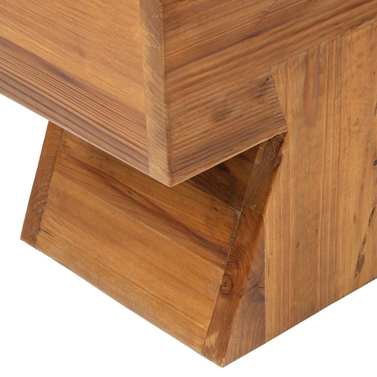 Brown Reclaimed Wood Stool Ottoman with Sculptural Saddle Seat