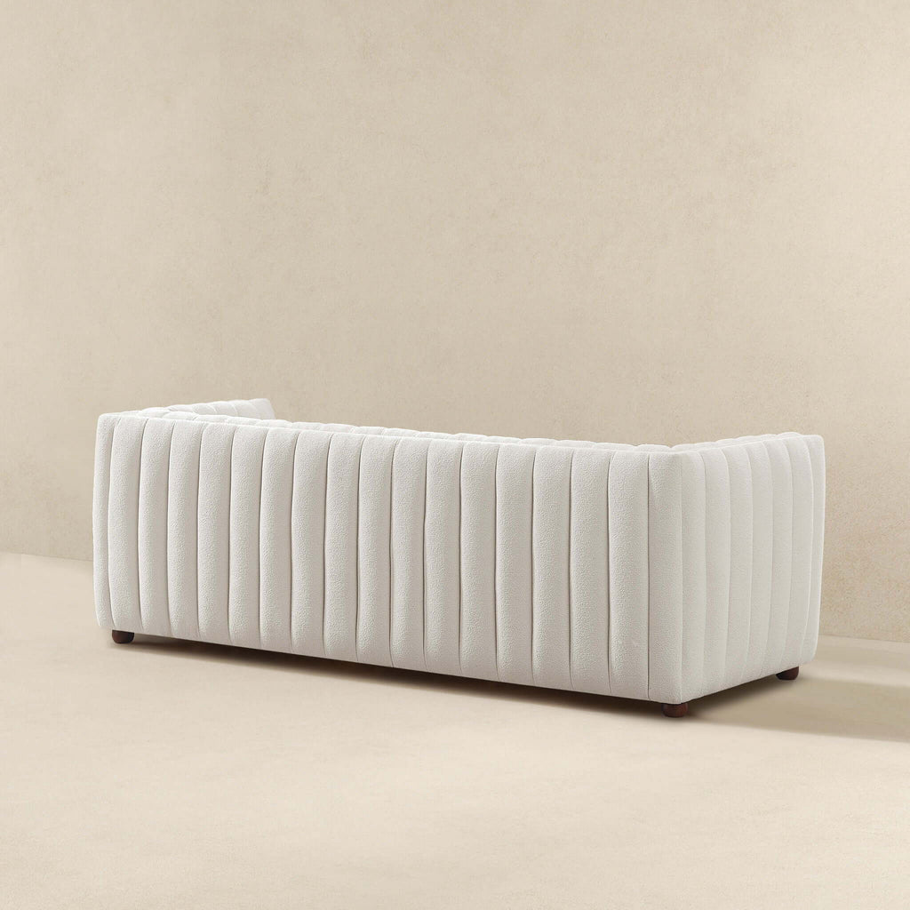 Mid-Century Modern Boucle Couch with Tight Back - Beige
