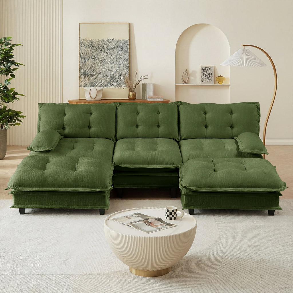 107" U Shaped Modular Sectional Sofa with Ottomans - Chenille