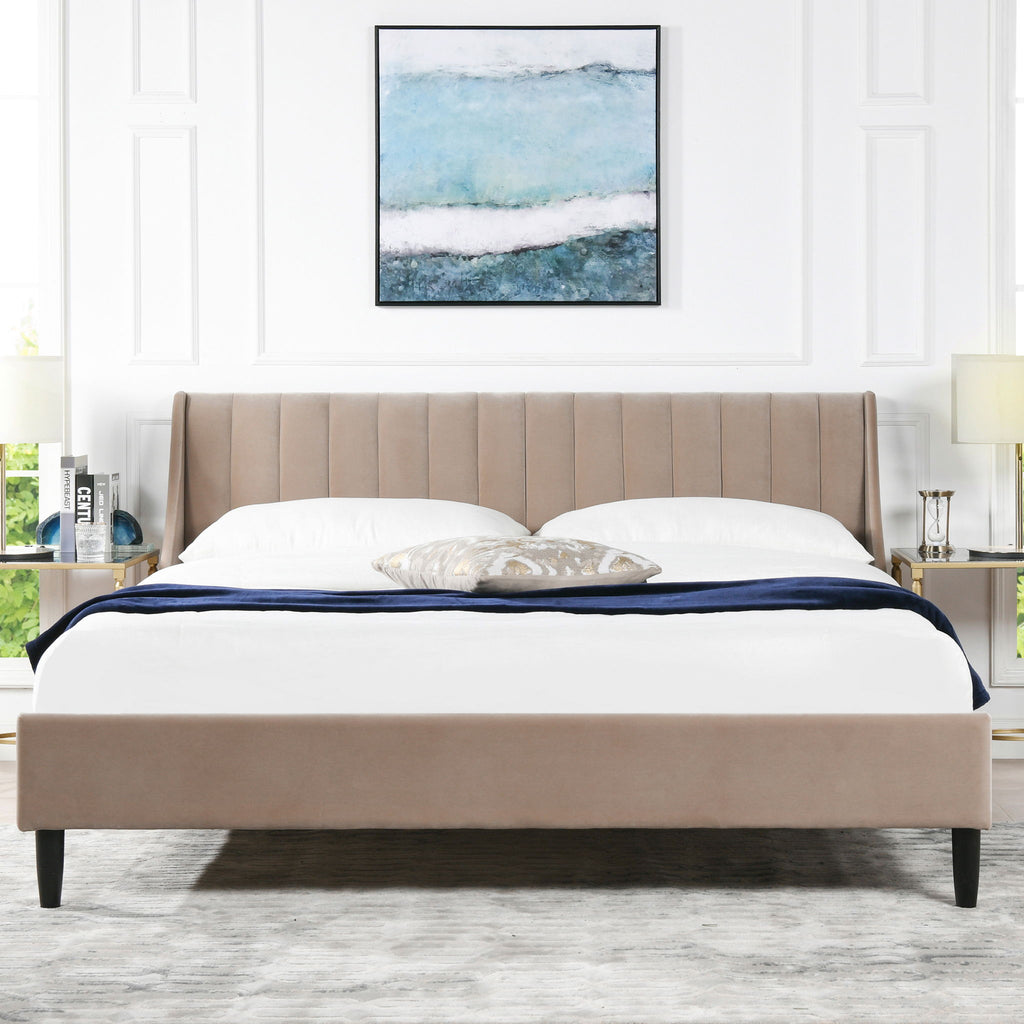 Vertical Tufted Modern Headboard Platform Bed Set with Upholstered Finish - Multiple Colors