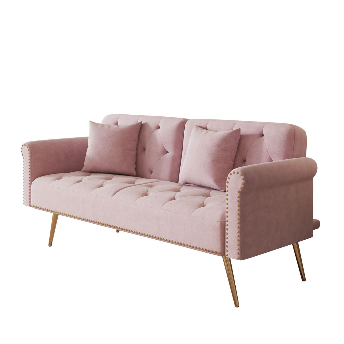 Velvet Sofa Bed with Nail Head Trim and Matching Pillow - Multiple Colors