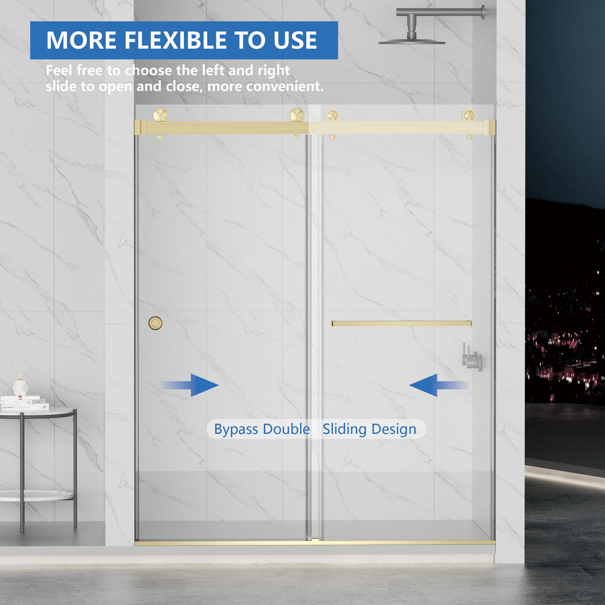 Frameless Shower Door with Double Sliding Design - Brushed Finish