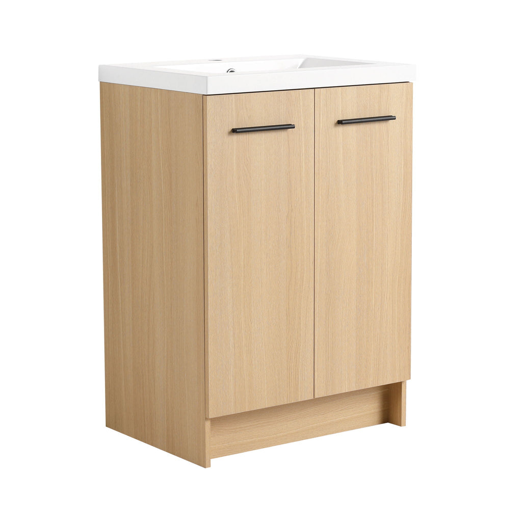 Floating Bathroom Vanity With Sink, Wall Mounted Double Door Storage - Light Brown