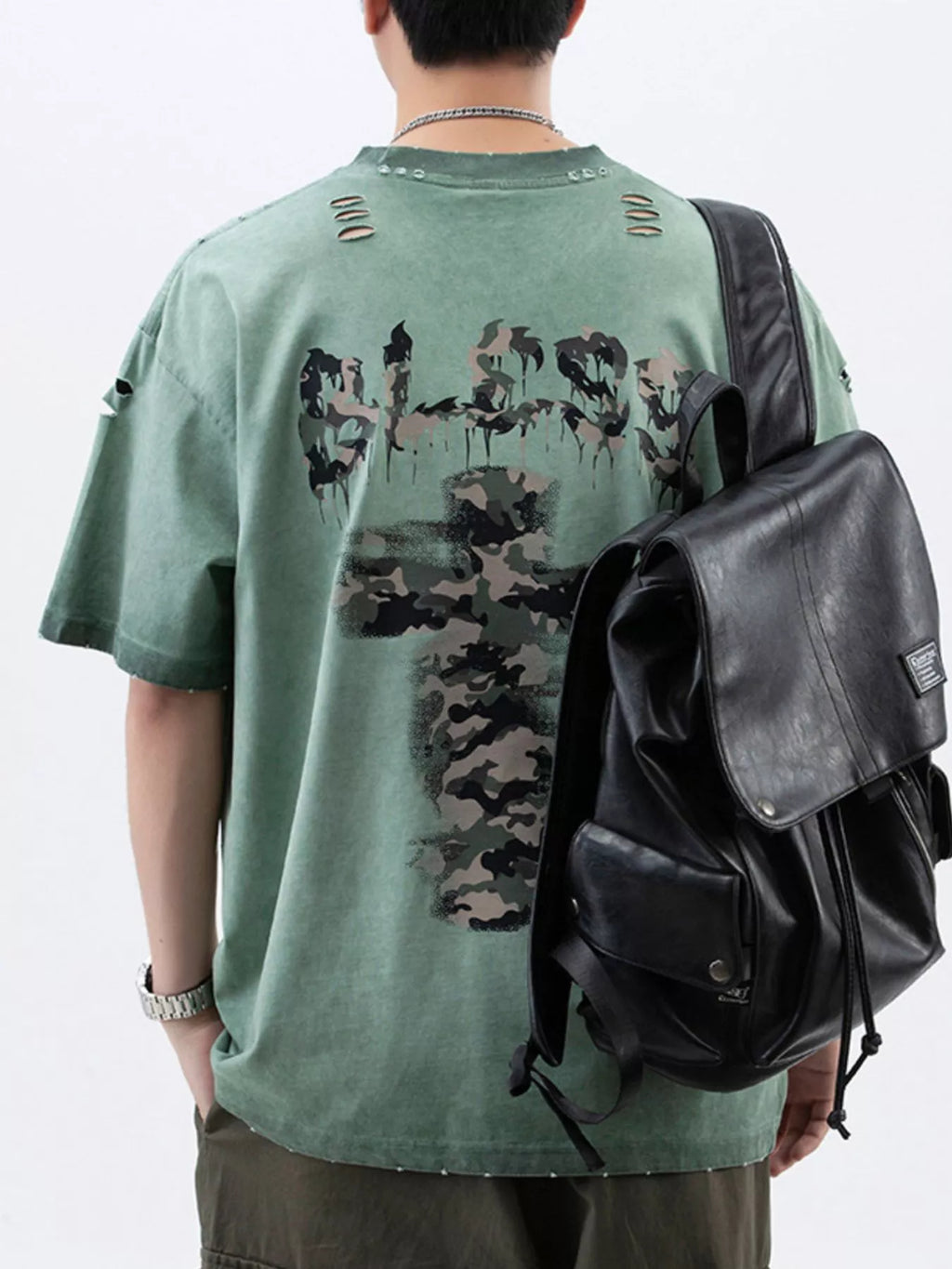 Men's Plus Size Distressed Camo Cross Graphic T-Shirt