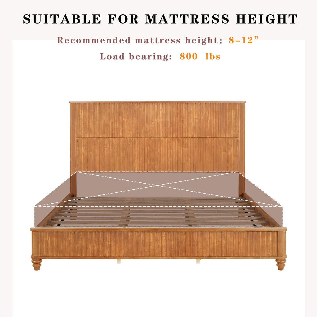 Platform Bed Frame with Tall Headboard - Solid Wood, Queen & King Sizes