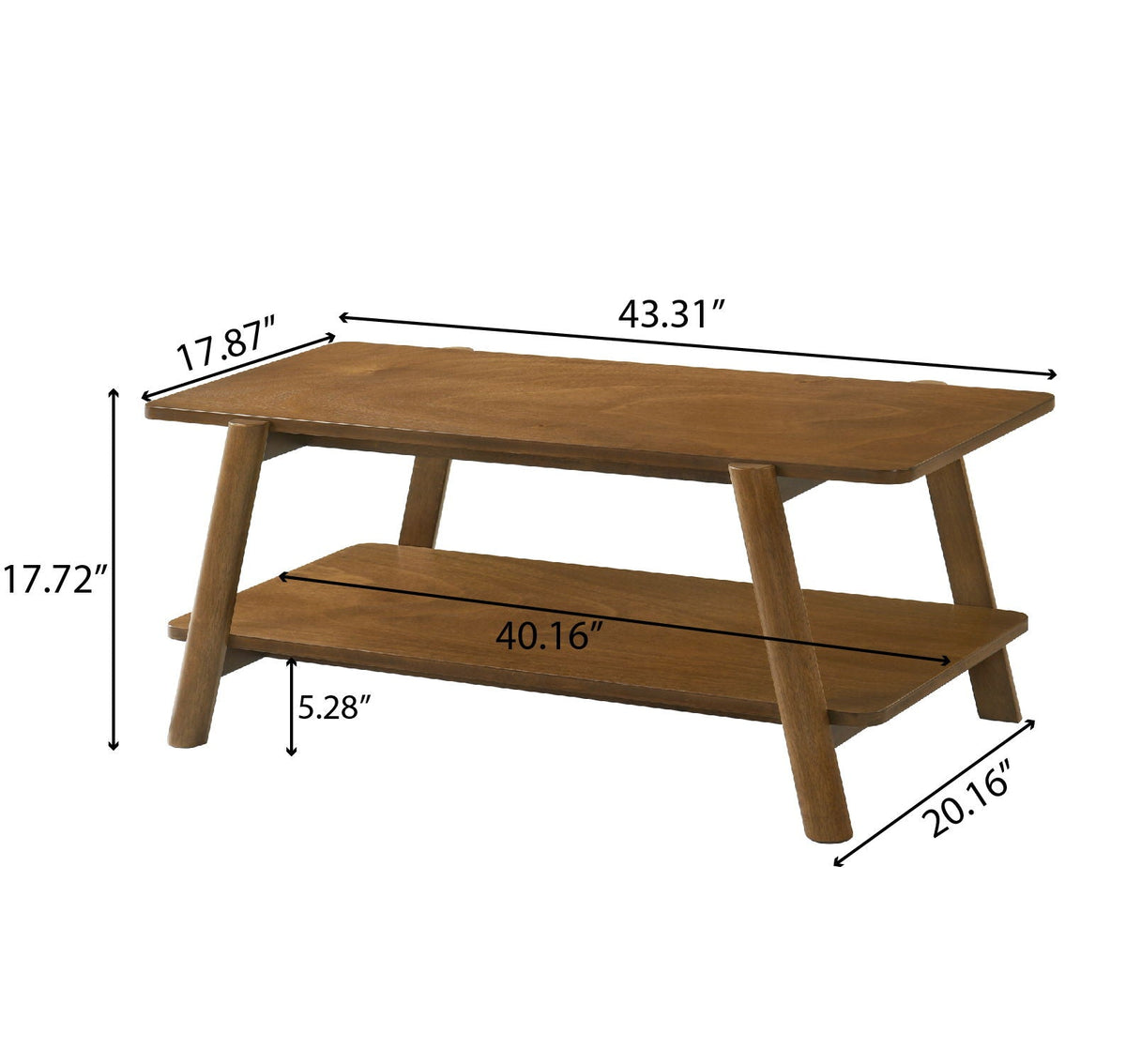 Mid-Century Modern Wood Shelf 3 Piece Coffee Table Set with Storage Shelf - Walnut