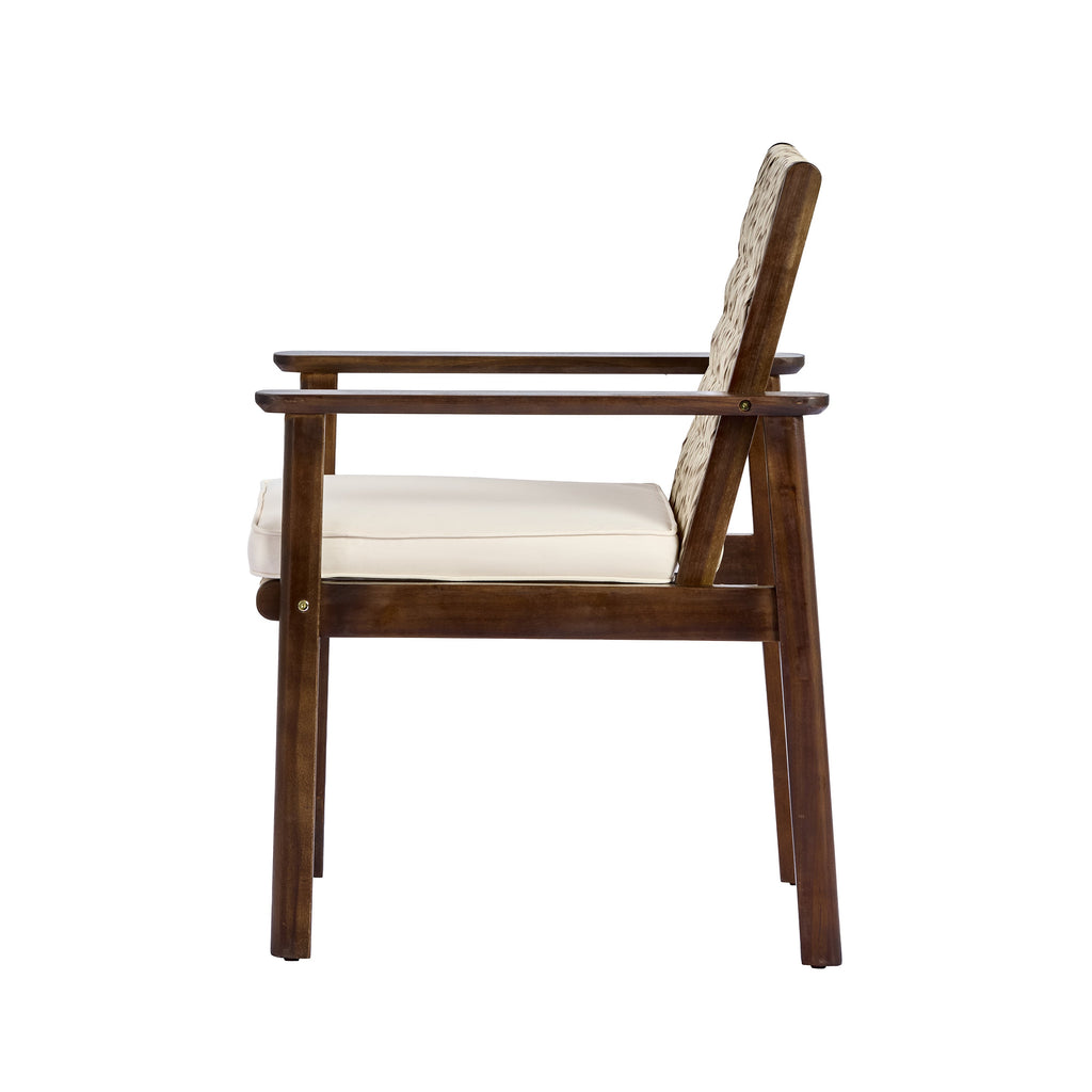Acacia Wood Outdoor Dining Chair Set with Wicker Rattan and Waterproof Cushions