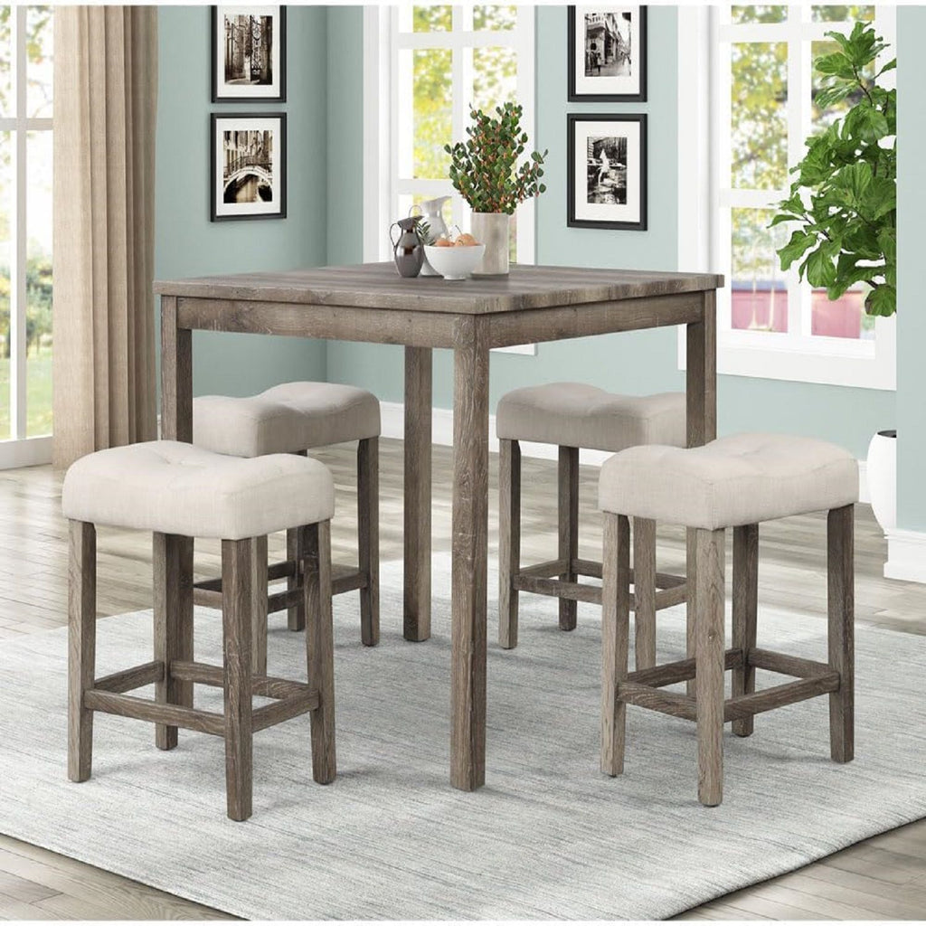 Transitional Counter Dining Set with 4 Tufted Stools - Dark Gray or Dark Brown