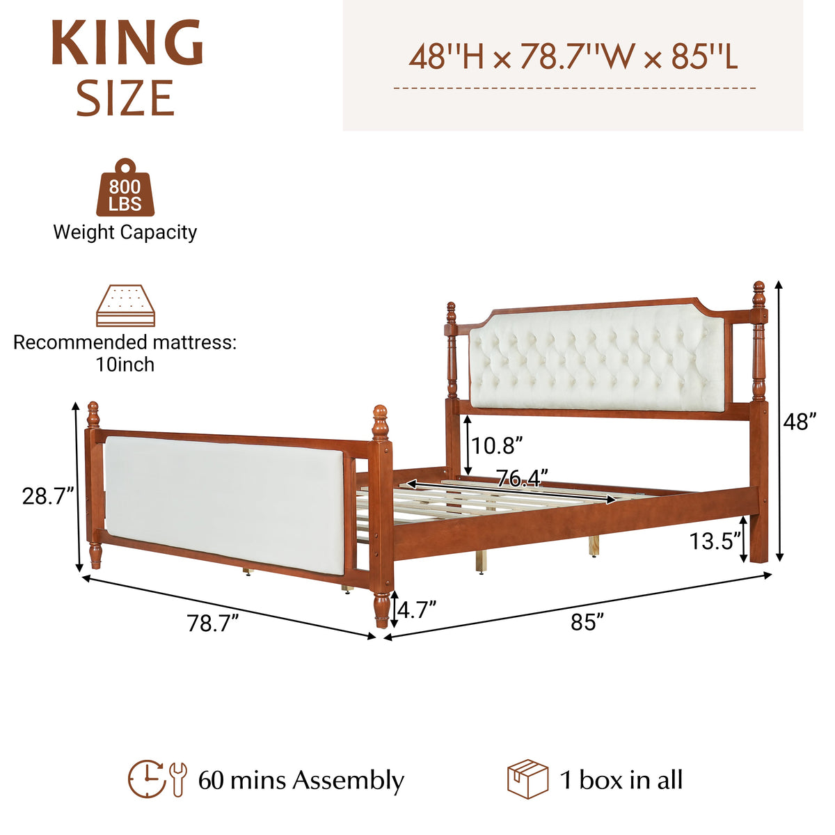 King Size Upholstered Platform Bed with Button Tufted Headboard - Velvet