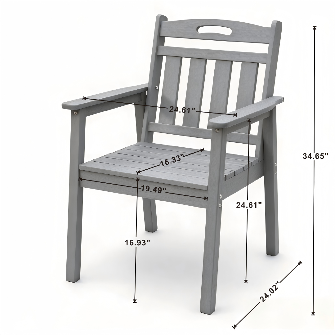 HDPE Outdoor Terrace Dining Chair Set with Ergonomic Design - Gray or Black