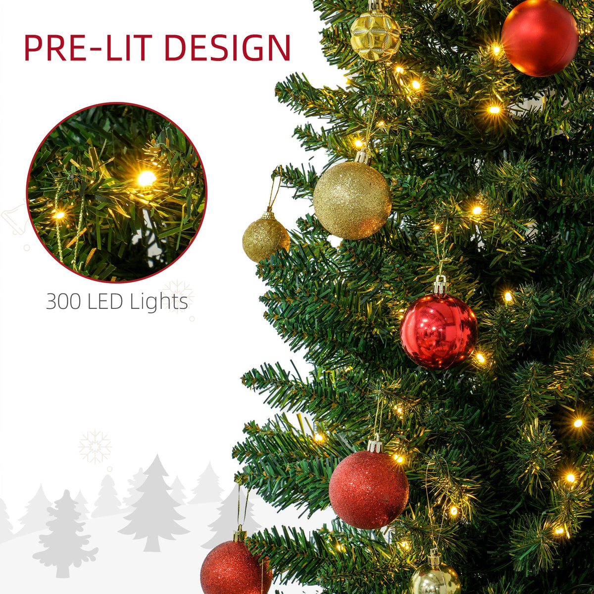 8' Slim Noble Fir Artificial Christmas Tree with Warm LED Lights - Green