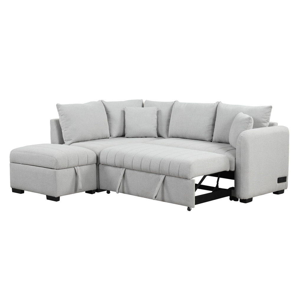 L-Shaped Sleeper Sectional with Pull-Out Bed and Storage Ottoman - Gray or Beige