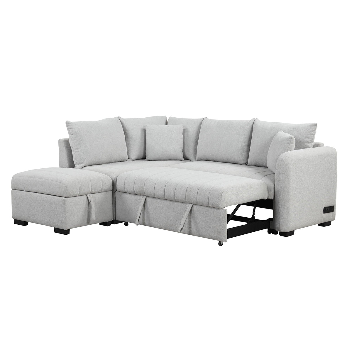 L-Shaped Sleeper Sectional with Pull-Out Bed and Storage Ottoman - Gray or Beige