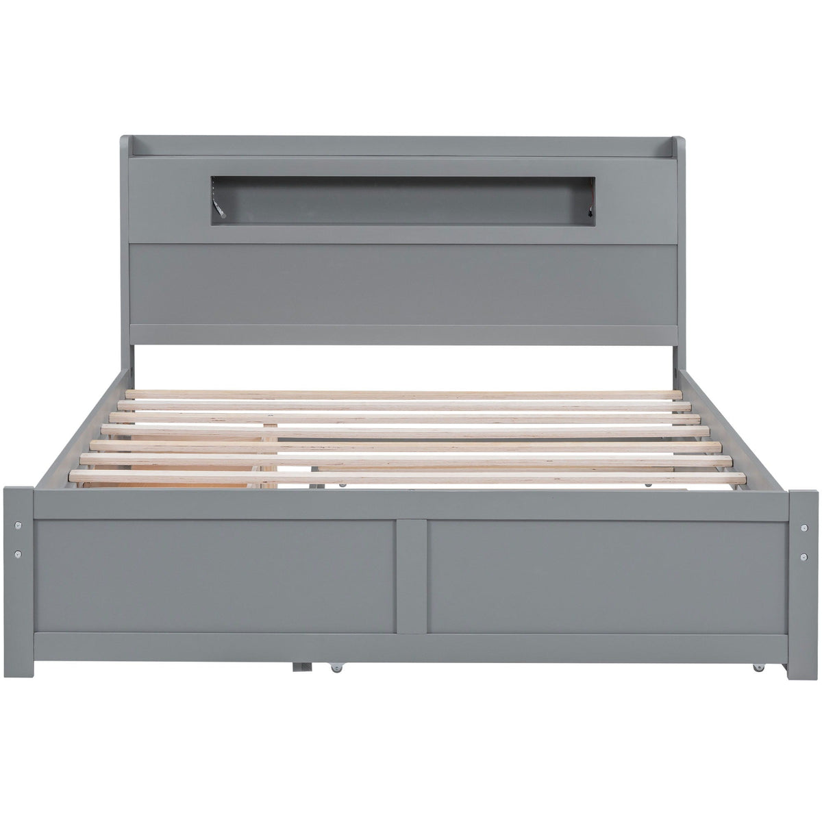 Storage Platform Bed with LED Lights, 2 Drawers and Trundle - Queen