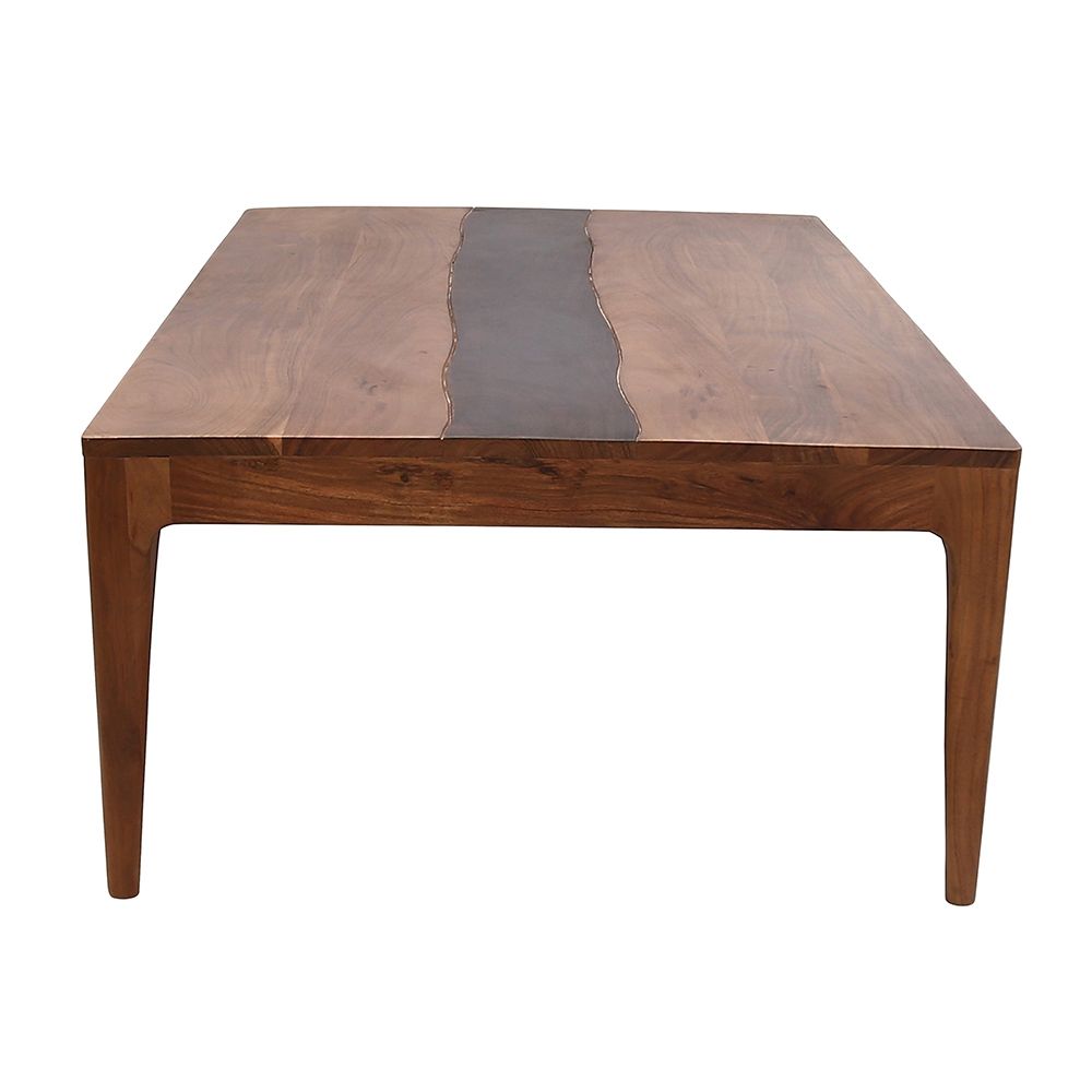 Natural Wood Dining Table with Live-Edge Inspired Detail - Brown