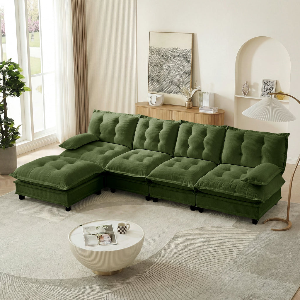138" L Shaped Modular Sectional Sofa with Ottoman - Chenille