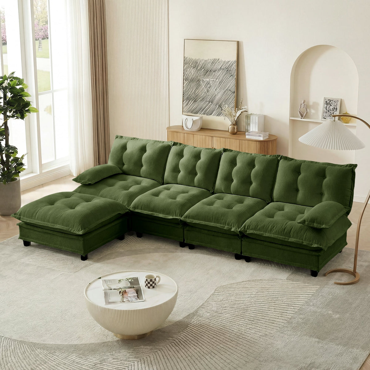 138" L Shaped Modular Sectional Sofa with Ottoman - Chenille