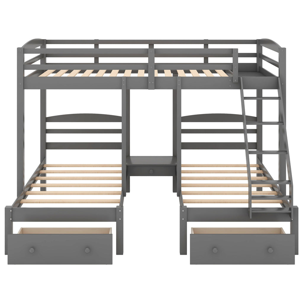 Full Over Twin & Twin Triple Bunk Bed with Drawers - Gray